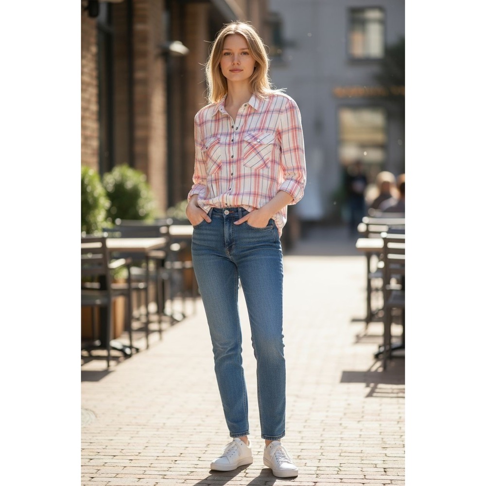 Womens Sanctuary Steady Boyfriend Snap Button. Kadice Plaid. , Country Western